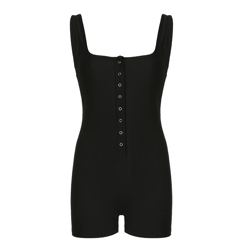 Streetwear Black Skinny Sexy Playsuit Women Bodycon One Piece Pins-Up Sleeveless Party Sexy Rompers Elegant Jumpsuits