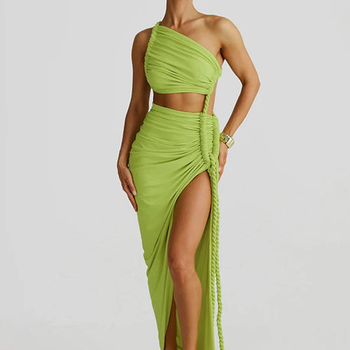 Load image into Gallery viewer, Off-shoulder Thigh High Split Sexy Maxi Dress For Women Fashion Strapless Sleeveless Ruched Bodycon Club Party Dress
