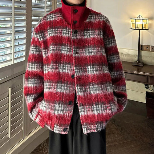 Load image into Gallery viewer, Woolen Plaid Men&#39;s Outwear Single-breasted Turtleneck Contrast Color Splice Casual Male Fashion Coat 2024 Winter 9C9041
