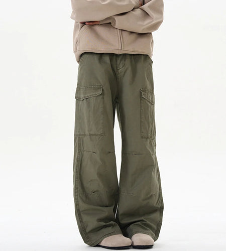 Men's Cargo Pants New Summer Multi Pockets Tide Straight Wide Leg Trendy Solid Color Simple Male Casual Trousers 9W2027