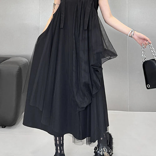Load image into Gallery viewer, Women Black Irregular Mesh Big Size Strap Dress New Square Collar Sleeveless Fashion Tide Spring Autumn 2025 1DJ1413
