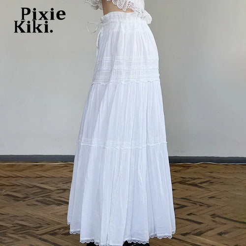 Load image into Gallery viewer, Bohemian Vacation White Skirts for Woman Drawstring Low Waist A-line Long Skirt Summer Clothes Women 2024 P77-EG15
