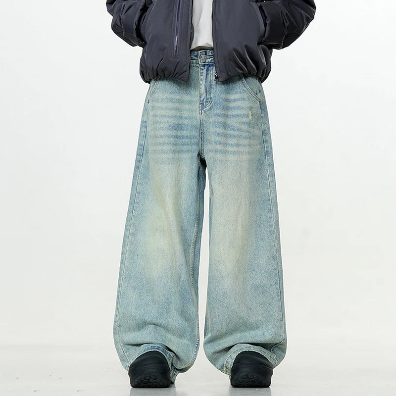 Men's Jeans New American Solid Color Style Cleanfit Loose Straight Wide Leg  Male Denim Pants Trendy Spring 2025 9W1374