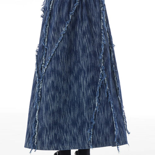 Load image into Gallery viewer, Colorblock Patchwork Folds Denim Skirt For Women High Waist Spliced Pocket Vintage A Line Skirts Female Style
