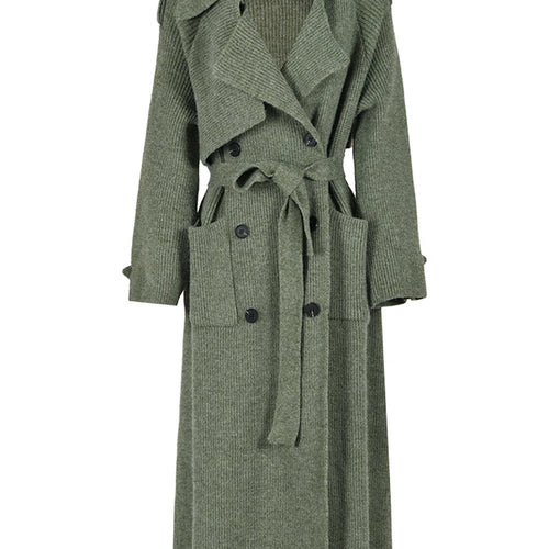 Load image into Gallery viewer, Gray Belted Pocket Big Size Knitting Cardigan Sweater V-Neck Long Sleeve Women New Fashion Spring Autumn 2025 17A2005H02
