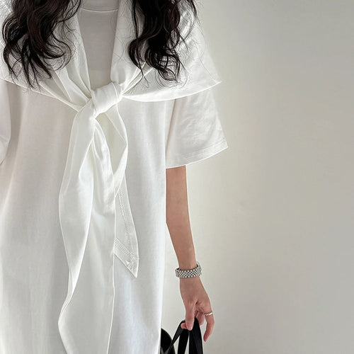 Load image into Gallery viewer, Women White Bandage Irregular Big Size Midi Dress New Round Neck Short Sleeve Fashion Tide Spring Summer 2025 1DJ1263
