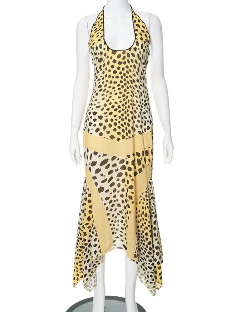 Elegant Sleeveless Women Summer New Sexy Hanging Neck Lace Up Long Dress Bodycon Irregular Female Vestido Party Club2024