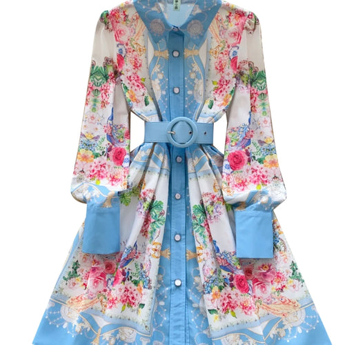 Load image into Gallery viewer, French Flower Elegant Single Breasted Long Sleeved Vacation Shirt Dress Spring Fashion Birthday Evening Party Dress Bohemian New
