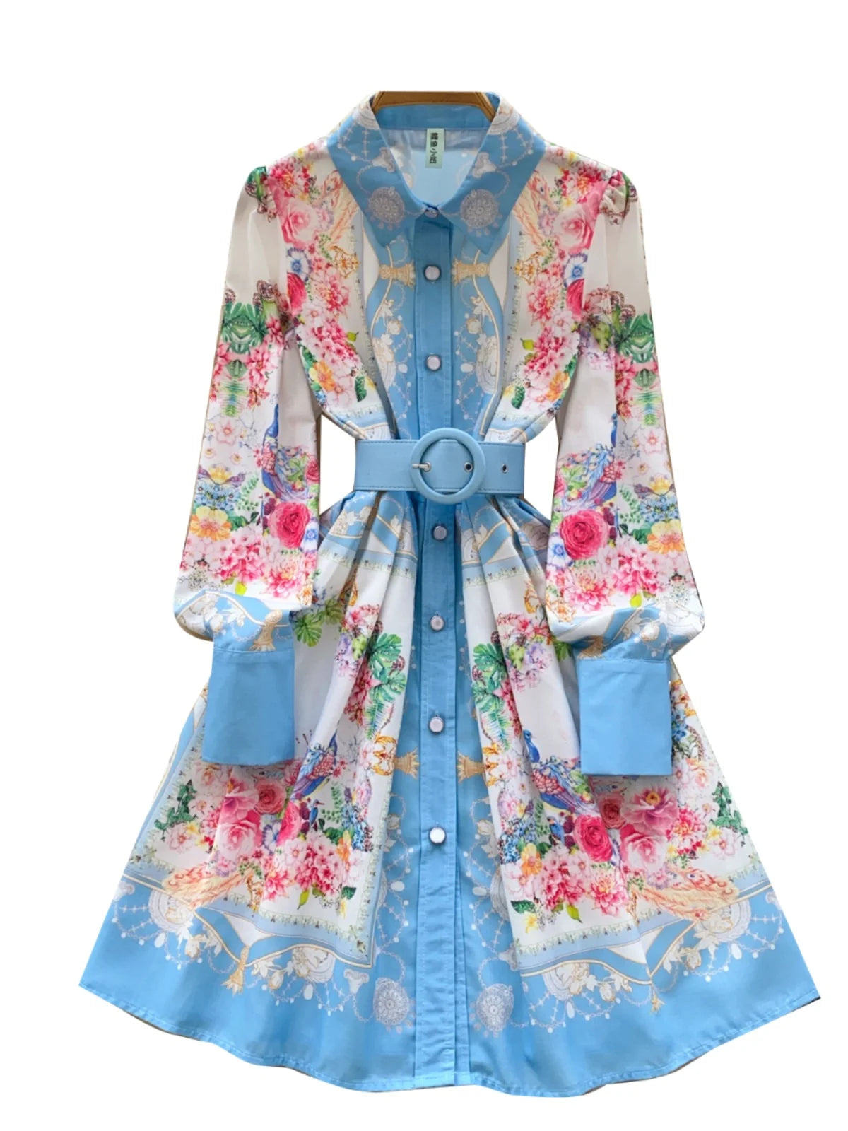 French Flower Elegant Single Breasted Long Sleeved Vacation Shirt Dress Spring Fashion Birthday Evening Party Dress Bohemian New