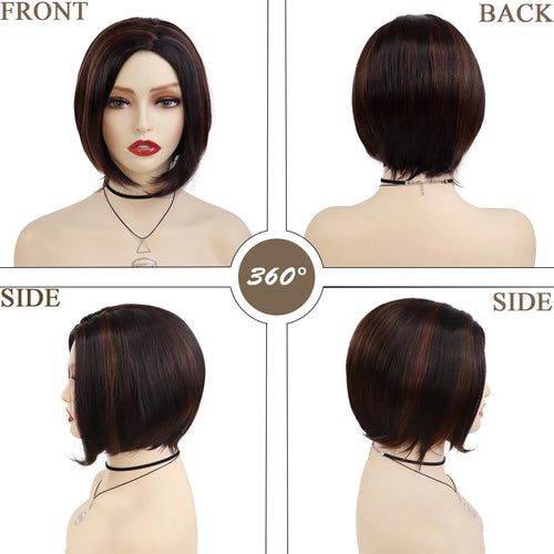 Load image into Gallery viewer, Brunette Brown Wig Natural Synthetic Hair Petite Size Wigs for Women Pixie Cut Short Highlight Hair Trendy Mommy Wig
