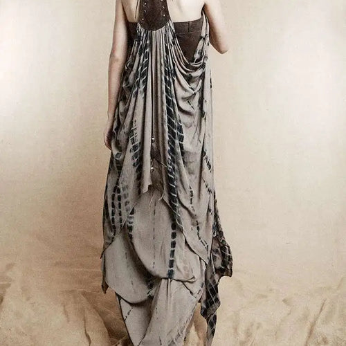Load image into Gallery viewer, Women Brown Irregular Spliced Tie Dye Vintage Long Strapless Dress New Sleeveless Fashion Tide Spring Autumn 2025 1DH9375
