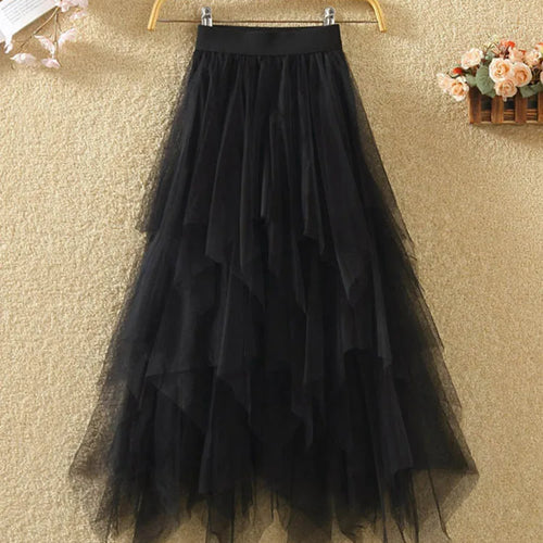 Load image into Gallery viewer, Women irregular Tulle Skirts Fashion Elastic High Waist Mesh Tutu Skirt Pleated Long Skirts Midi Skirt Saias Faldas Jupe Femmle
