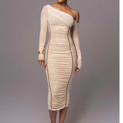 Load image into Gallery viewer, Elegant Long Sleeved Mesh Patchwork Dress For Women Elastic Tight Double Layered Vestidos Sheath Party Evening Dress2024
