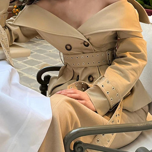 Load image into Gallery viewer, Slimming Spliced Lace Up Elegant Jackets for Women V Neck Long Sleeves Patchwork Double Breasted Jacket Female New
