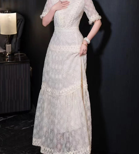 Solid Spliced Sequines Slimming Dresses For Women O Neck Long Sleeve High Waist Temperament Dress Female Fashion