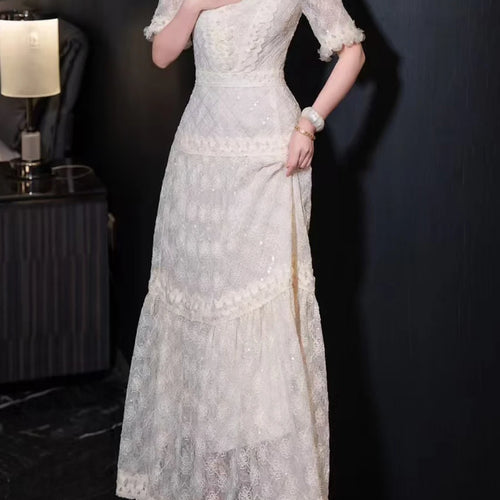 Load image into Gallery viewer, Solid Spliced Sequines Slimming Dresses For Women O Neck Long Sleeve High Waist Temperament Dress Female Fashion
