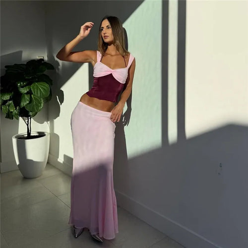 Load image into Gallery viewer, Sexy Skirt Two Piece Sets Women Halter Lace-up Cropped Tops And Maxi Skirt Ladies Fashion Sleeveless 2 Piece Sets
