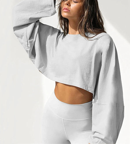 2025 Long Dolman Sleeve Sweater Sport T-shirt Women Pullover Outdoor Fitness Blouse Loose Casual Gym Workout Running Yoga Shirts