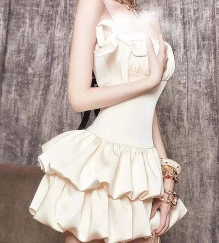 Solid Spliced Ruffles Slimming Mini Dresses For Women Square Neck Sleeveless High Waist Temperament Dress Female