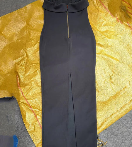 Black Slimming Spliced Metal Buckle Fashion Dresses for Women Strapless Sleeveless Long Dress Female Clothing New