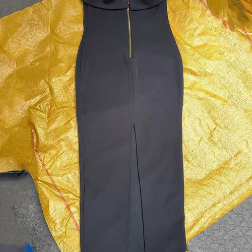 Load image into Gallery viewer, Black Slimming Spliced Metal Buckle Fashion Dresses for Women Strapless Sleeveless Long Dress Female Clothing New
