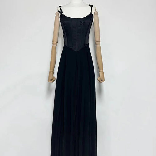 Load image into Gallery viewer, Solid Slimming Spliced Appliques Elegant Dresses for Women Square Nec Sleeveless Tunic Patchwork Folds Dress Female
