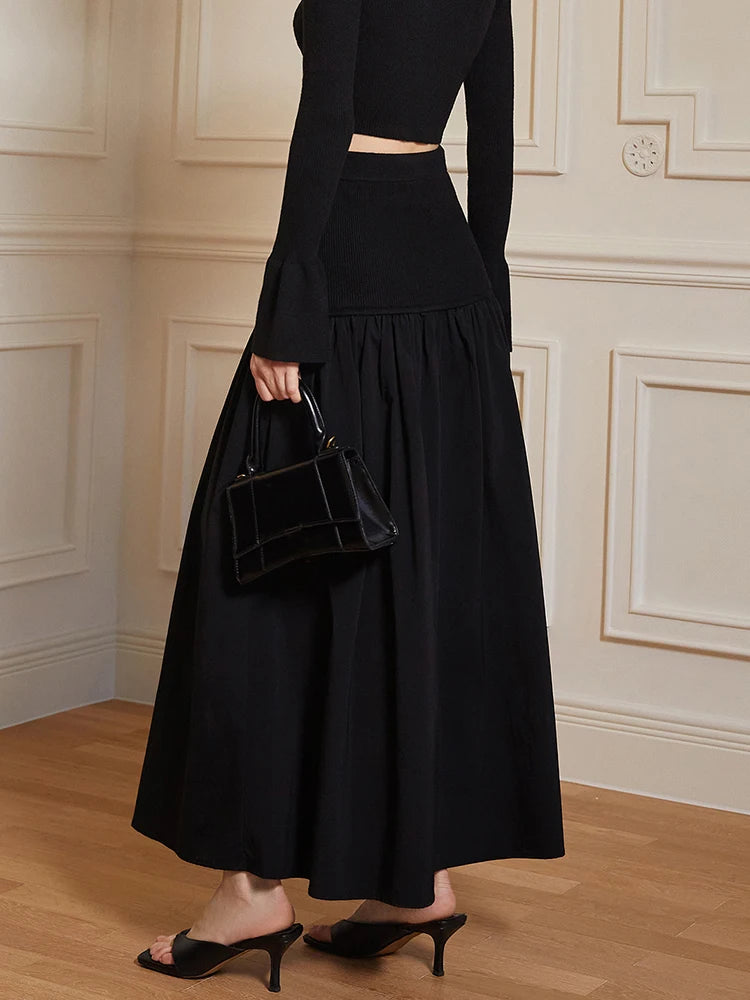 Elegant Solid Minimalist Skirt For Women High Waist A Line Midi Skirts Female Summer Fashion Clothes Style