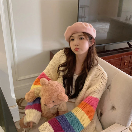 Load image into Gallery viewer, Vintage Rainbow Striped Sweaters Female Casual Sweet Y2k Cardigan Korean Fashion Knitted Top 2025 Autumn Kardigany
