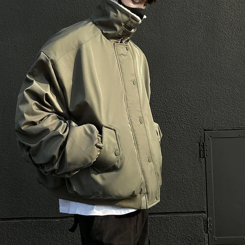 Load image into Gallery viewer, Lamb Wool Collar Retro Cotton Padded Clothes American Men Solid Color 2024 Winter New Stylish Male Jacket Tide 9C8933
