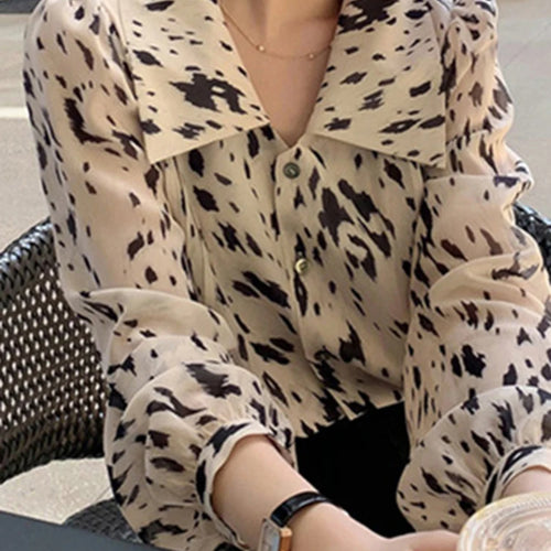 Load image into Gallery viewer, Straight Chic Leopard Print Women Shirts Single Breasted Spell Color Casual Fashion Female Shirt Korean Style Office Lady
