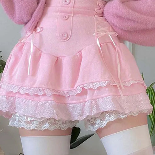 Pink Skirt, Mini Skirt, Lolita Skirt, Pleated Skirt, High Waist