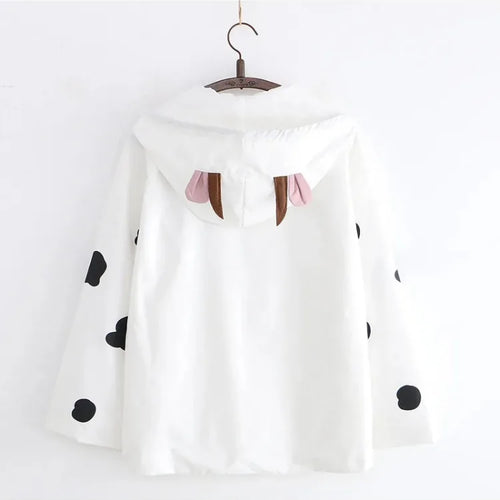 Load image into Gallery viewer, Women&#39;s Hooded Jacket Cartoon Dairy Cows Print Zipper Jackets Casual Pocket Harakuju Cute Outwear Coats 2024 Autumn Korean Tops
