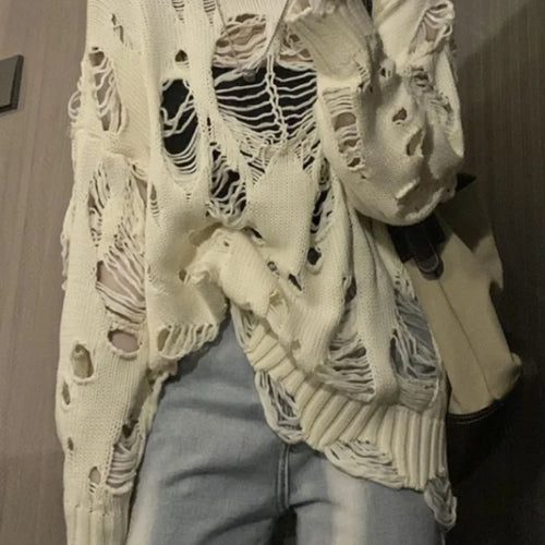 Load image into Gallery viewer, Spring Y2k Aesthetic Holes Hollow Out Womens Sweater Grunge Loose Cardigan Mujer Fashion Harajuku Streetwear Casual Pull Femme

