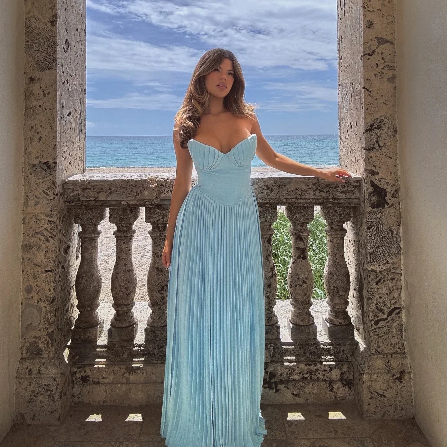 Summer Sexy Strapless Dresses Women 2024 New Arrivals Elegant Pleated Dress Maxi Bustier Corset Party Dresses Club