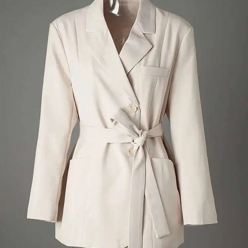 Load image into Gallery viewer, Women Beige Belted Pocket Big Size Elegant Blazer New Lapel Long Sleeve Jacket Fashion Tide Spring Autumn 2025 CPG2777
