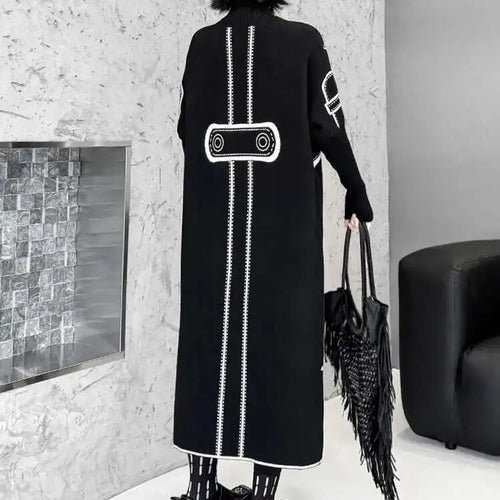 Load image into Gallery viewer, Women Black Pattern Both Side Wear Big Size Sweater Dress New Turtleneck Long Sleeve Fashion Spring Autumn 2025 1DH8332
