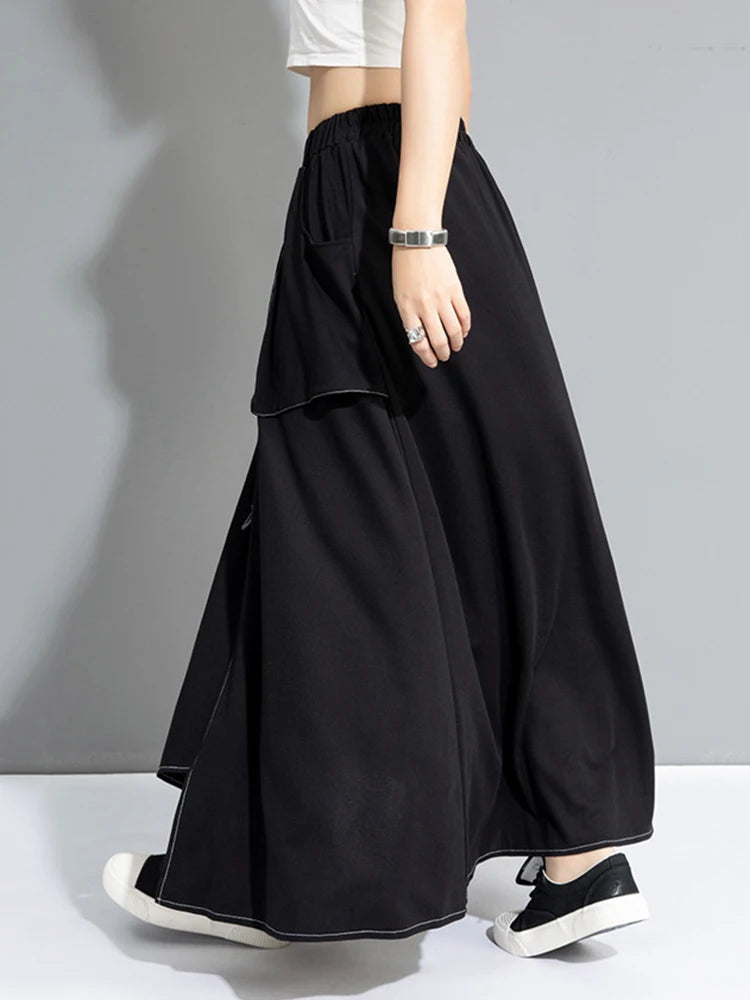 High Elastic Waist Black Irregular False Two Denim Half-body Skirt Women Fashion Tide New Spring Autumn 2025 1DJ0910