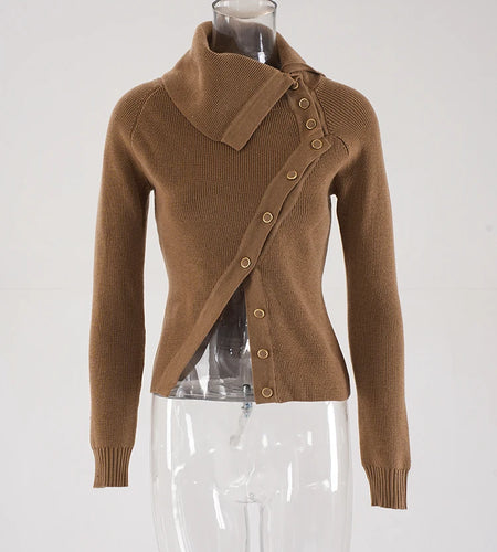Brown Irregular Slim Knitting Sweater Turtleneck Long Sleeve Women Pullovers New Fashion Tide Spring Autumn 2025 CPDB243