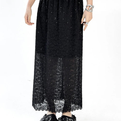 Load image into Gallery viewer, Black Lace T-shirt Back Slit Skirt Two Pieces Suit New Round Neck Short Sleeve Women Fashion Spring Summer 2025 1DJ1159
