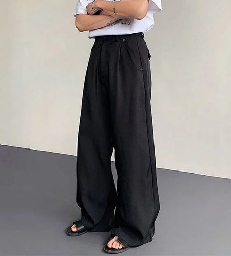 Men's Suit Pants Spring Loose Rivet Solid Color Decoration Wide Leg Fashionable Male Casual Trousers 2025 9W1522