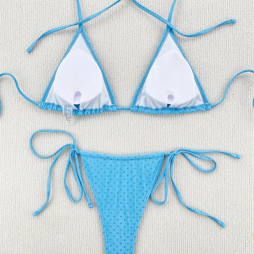 Load image into Gallery viewer, Shiny Rhinestones Wrap Around Halter Mini Bikini 2024 Sexy Push Up Swimwear Women Brazilian Swimsuit Thong Biquini
