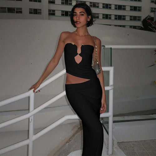 Load image into Gallery viewer, Strapless Hollow Out Sexy Maxi Dress Women Gown Summer New Off-shoulder Backless Sleeveless Beach Club Long Dress
