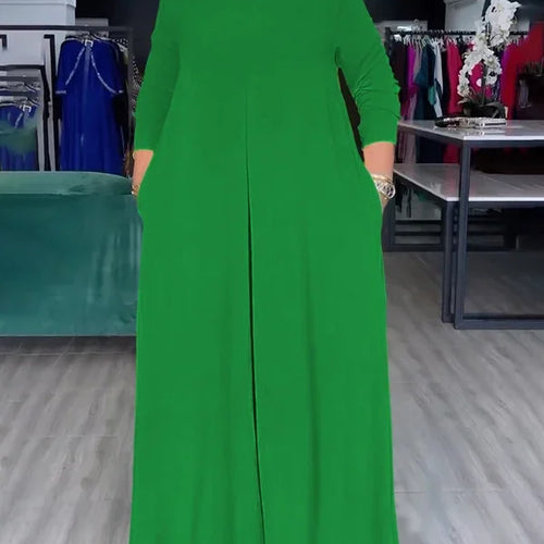 Load image into Gallery viewer, Summer Fashion Afican Loose Soild Color JumpSuits for Women with Pockets Round-Neck Wide Leg Pants Jumpsuit Female
