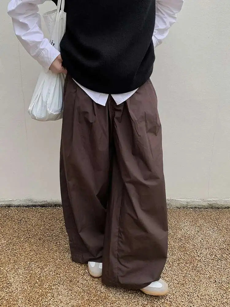 High Elastic Waist Coffee Pocket Brief Long Wide Leg Pants New Trousers Women Fashion Tide Spring Autumn 2025 1DH8354