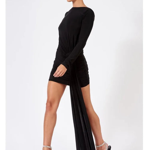 Load image into Gallery viewer, Elegant Long Sleeved Lace Up Backless Dress For Women 2024 New Straight Neck Bodycon Ribbon Slim Fitting Evening Dress
