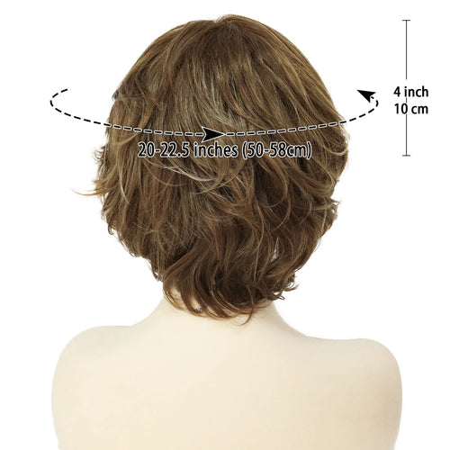 Load image into Gallery viewer, Short Curly Wig with Bangs Synthetic Hair Mommy Wigs Brown Color Natural Hairstyles Layered Mix Brown Wigs for Women Daily Wear
