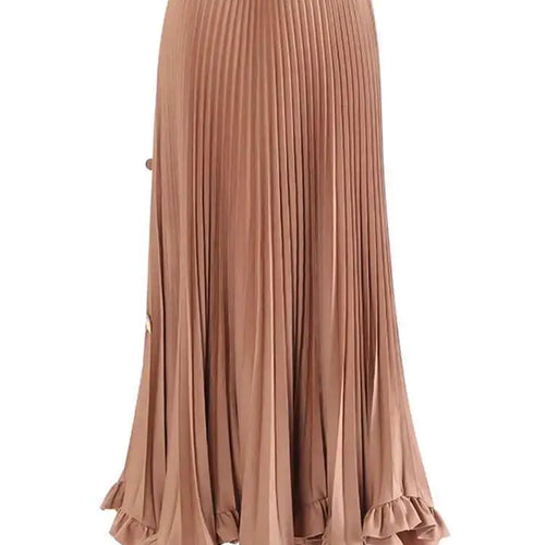 Load image into Gallery viewer, High Elastic Waist Khaki Pleated Elegant Sequins A-line Half-body Skirt Women Fashion Tide New Spring Autumn 2025 1DH8169
