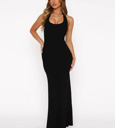 Halter Backless Sexy Maxi Dress Women Gown Summer New Solid U Neck Sleeveless High Waist Long Dress Elegant 2025