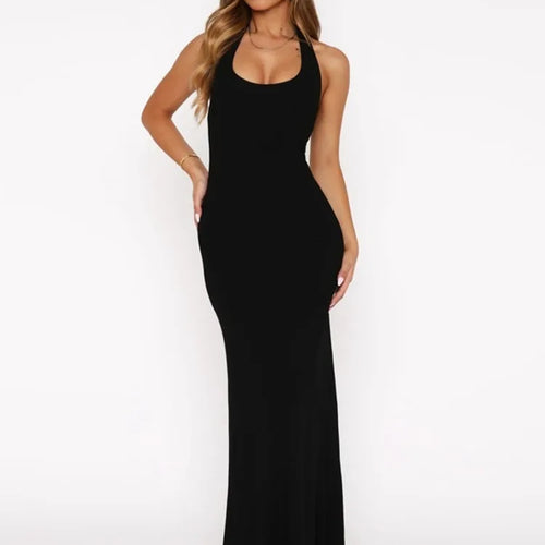 Load image into Gallery viewer, Halter Backless Sexy Maxi Dress Women Gown Summer New Solid U Neck Sleeveless High Waist Long Dress Elegant 2025
