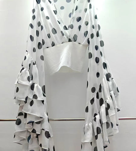 Hit Color Polka Dot Loose Blouses For Women V Neck Long Sleeve Tunic Minimalist Temperament Shirt Female Fashion